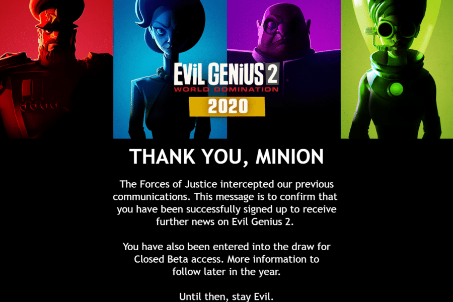 Evil Genius 2 - Email Confirmed