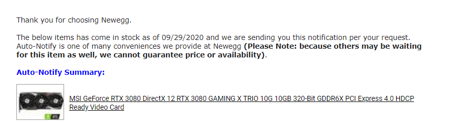 NewEgg MSI GeForce RTX 3080 Back in Stock